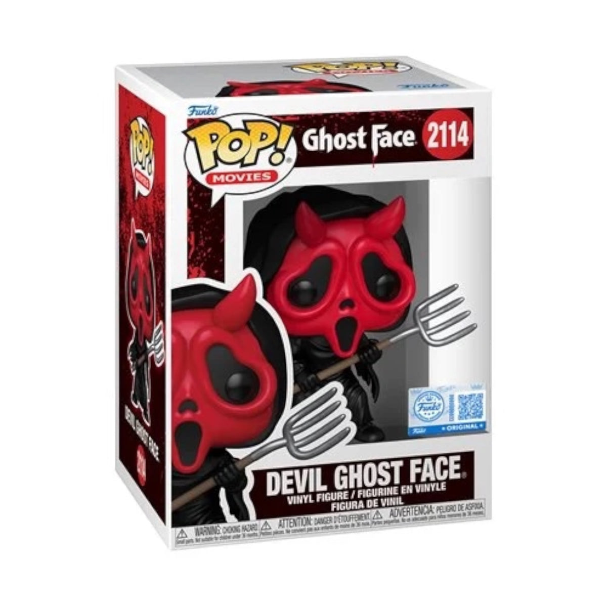 Funko Scream Devil Ghost Face vinyl figure #2114 from the Funko Pop! collection, featuring a spooky ghost face design.