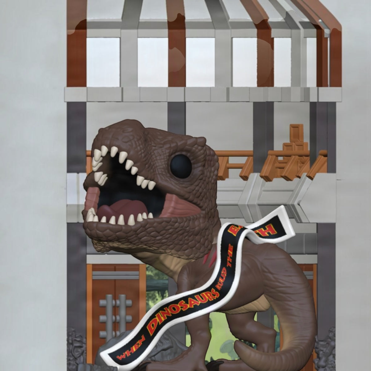 Funko Pop! T-Rex Visitor's Center figure from Jurassic Park, featuring a stylized vinyl T-Rex dinosaur collectible.