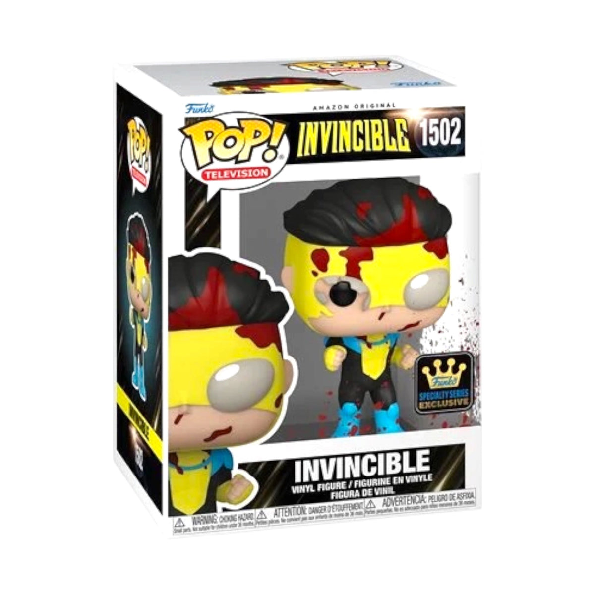 Funko Invincible with Broken Mask Bloody Funko Pop! vinyl figure from the Specialty Series, featuring detailed design and vibrant colors.