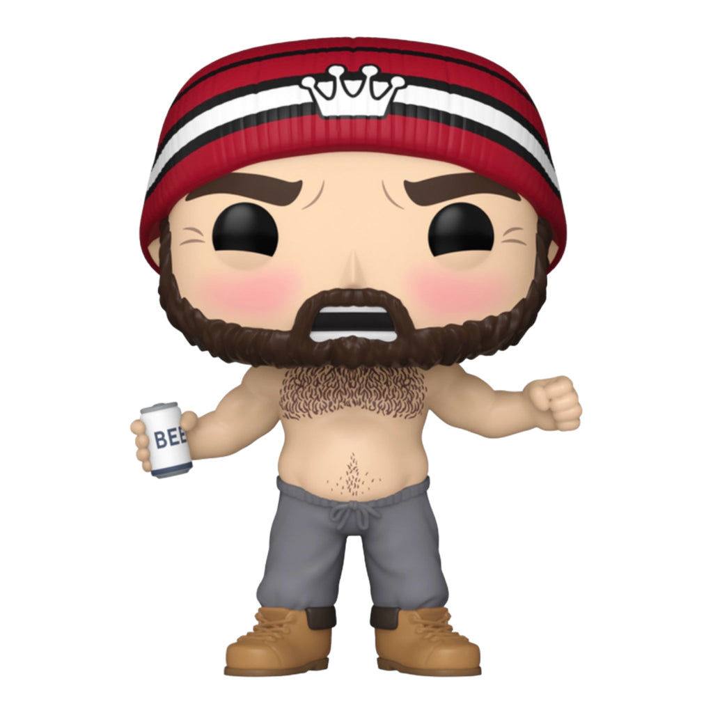 Funko Jason Kelce shirtless POP! Vinyl figure with protective display case, featuring detailed design and vibrant team colors.