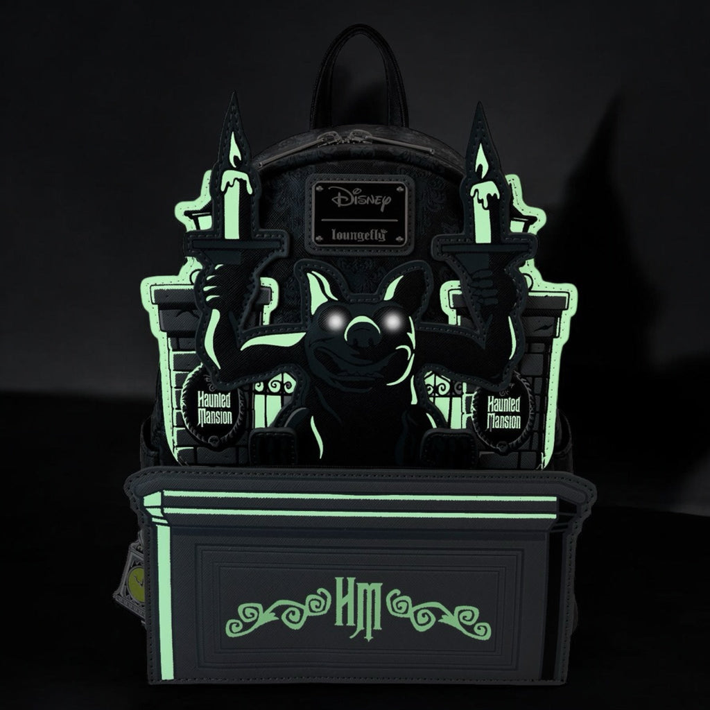 Loungefly Backpack Haunted Mansion Gargoyle Wallpaper Light Up Glow Mini-Backpack Deep Nerdd