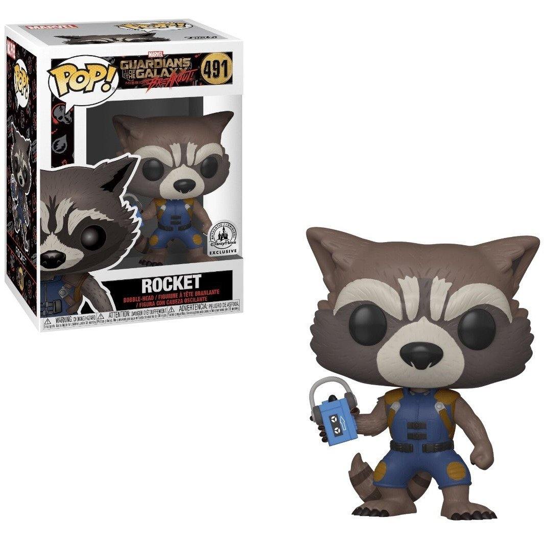 Funko Rocket POP! vinyl figure from Guardians of the Galaxy Mission Breakout, Disney theme park exclusive display image.