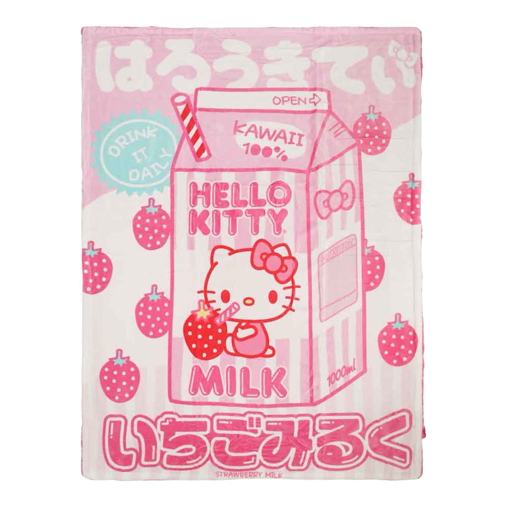 Hello Kitty Strawberry Milk Sherpa Fleece Throw Blanket - Deep Nerdd