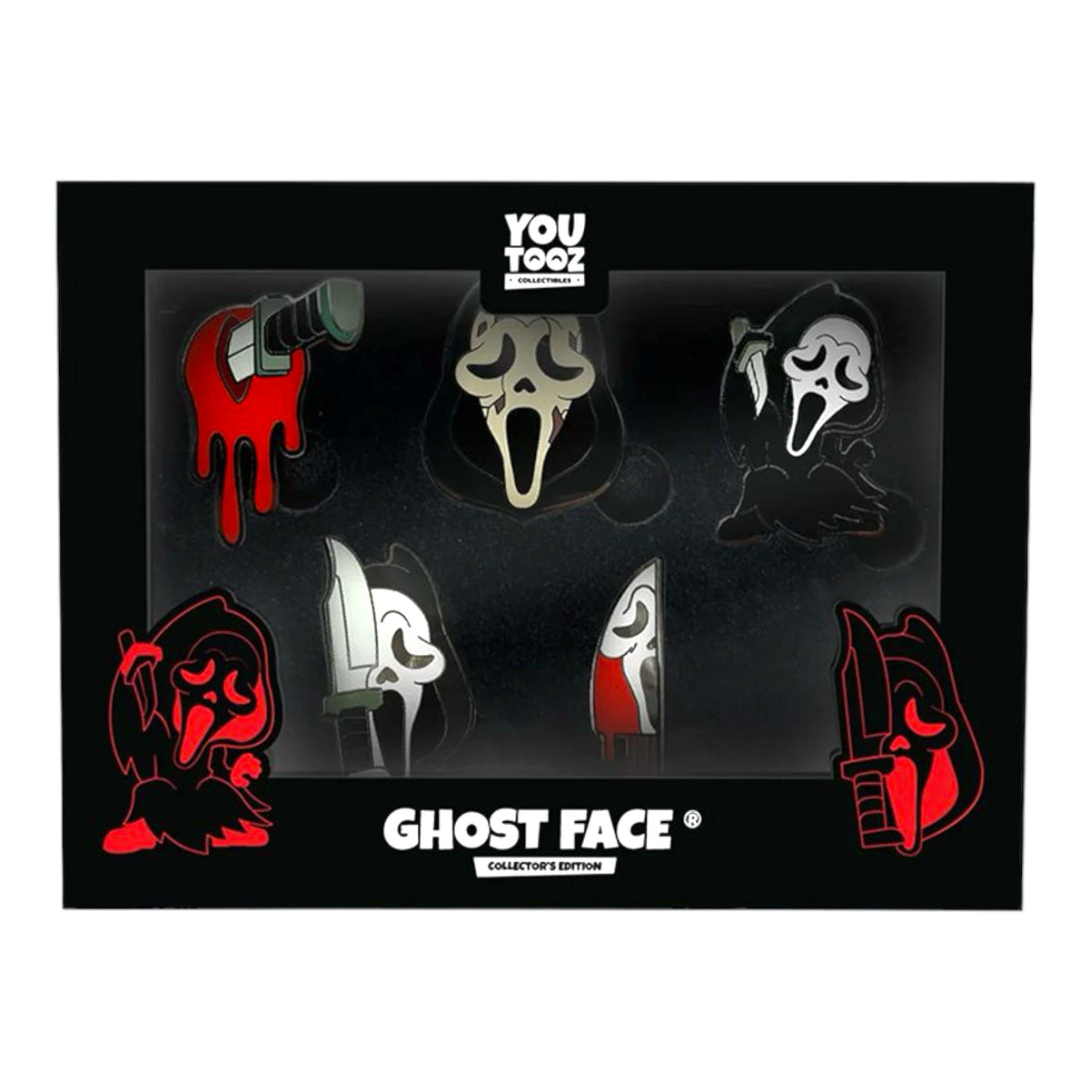 Yootooz Scream Ghost Face 5-piece premium pin set featuring spooky ghost face designs on metal pins.